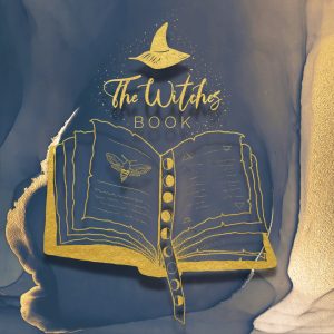 the witches book on gold background